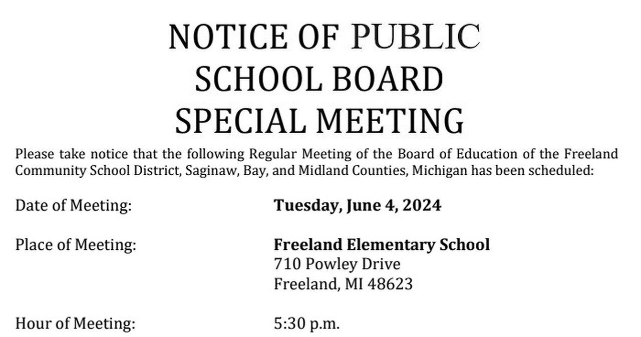 Freeland CSD Board - Special Meeting 6-4-2024