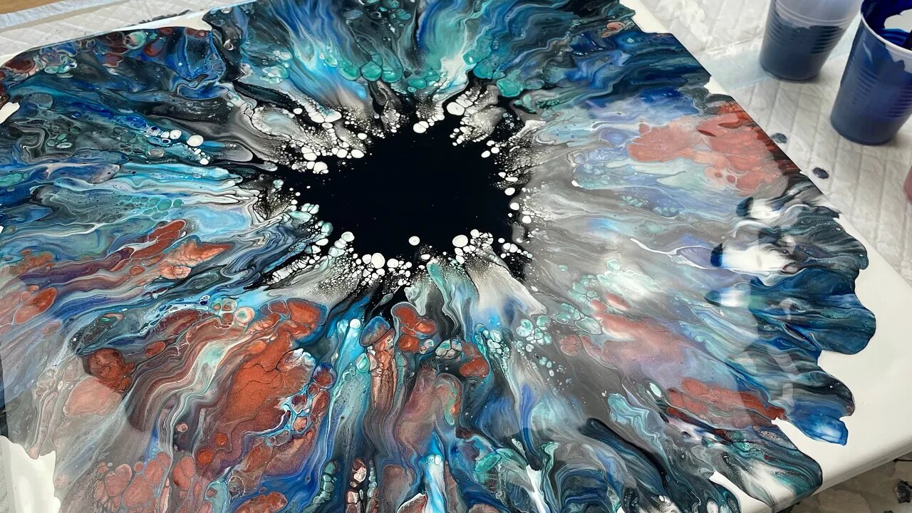 Gorgeous Large Starburst! | Acrylic Pouring Dutch Pour Technique | 20x20 canvas