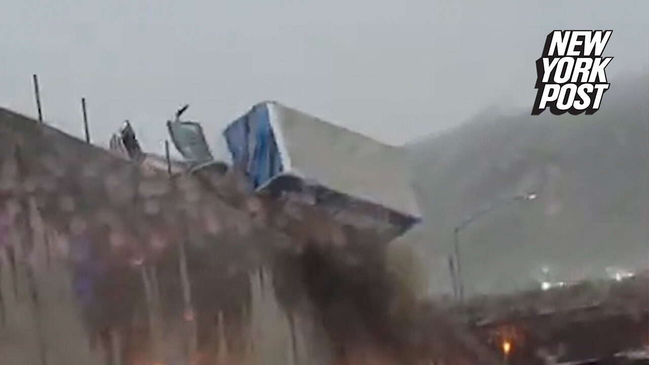 Truck falls off bridge in jaw-dropping Santa Clarita crash