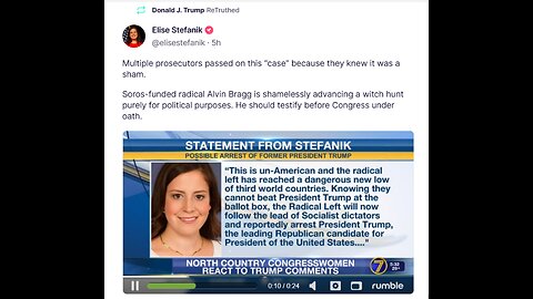 DJT ReTruthed Elise Stefanik Multiple prosecutors passed on this “case” because ...