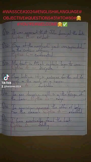 #WASSCE#2024#ENGLISH#LANGUAGE#OBJECTIVE#QUESTIONS#31#TO#80#🤗#YOU'RE#WELCOME🤗✅️