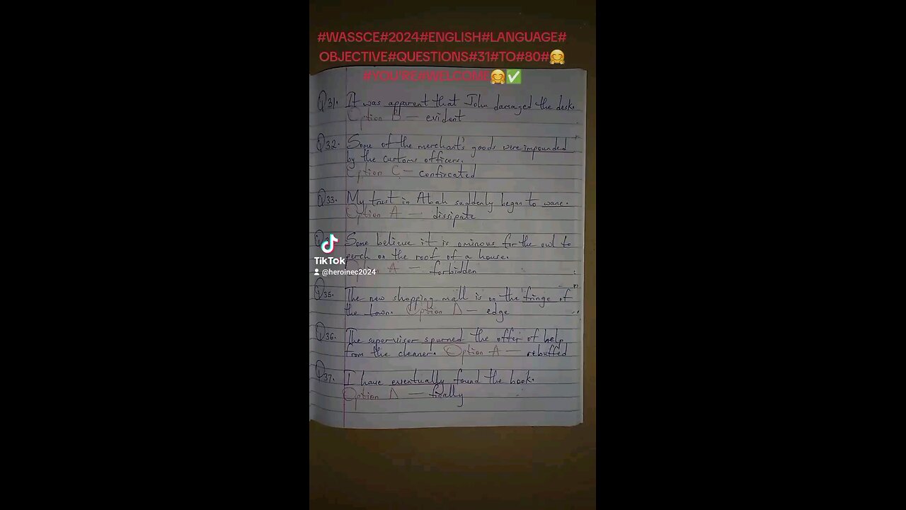 #WASSCE#2024#ENGLISH#LANGUAGE#OBJECTIVE#QUESTIONS#31#TO#80#🤗#YOU'RE#WELCOME🤗✅️