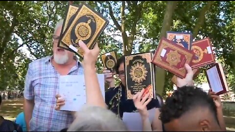 Muslims go crazy when 26 different Arabic qurans return to Speakers Corner.