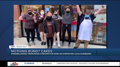 Nothing Bundt Cake in Annapolis says "We're Open Baltimore!"