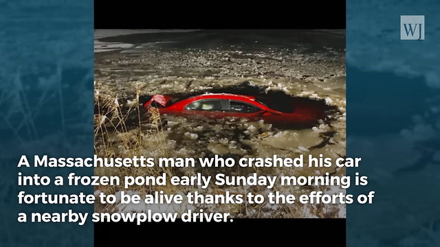 Man Has Only Minutes to Live When Car Starts Sinking into Frozen Pond... Plow Driver to the Rescue!