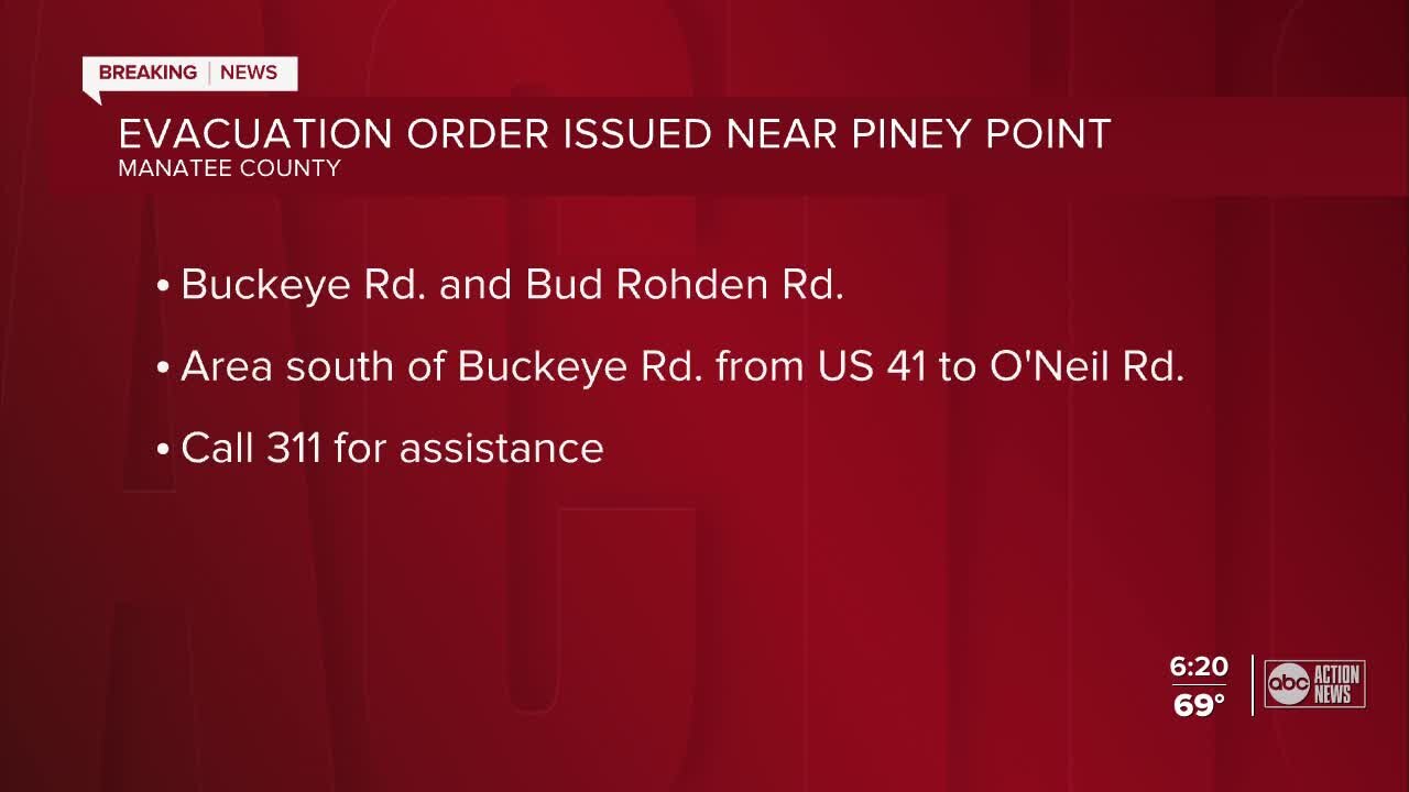 Evacuation alert issued for residents living near Piney Point in Manatee County