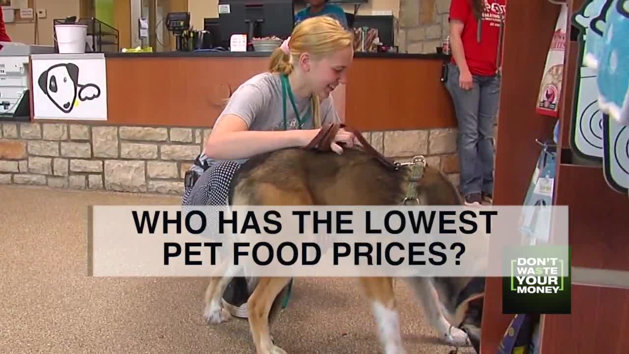 Who has the lowest pet food prices?