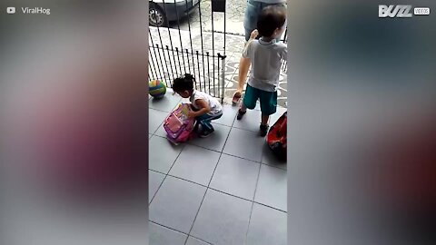 Bimba vuole portare cane a scuola nel suo zaino!