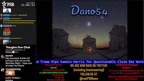 2024-08-31 21:00 EDT - Saturday Night Vibe: Backpack Patriot & Dano54