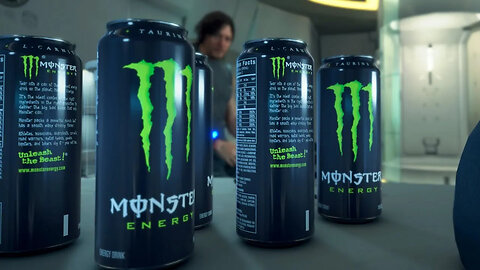 Drinking Monster Energy drinks in a video game
