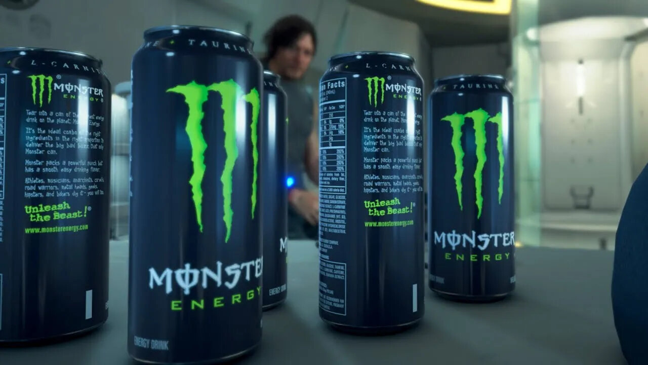 Drinking Monster Energy drinks in a video game
