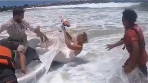 Bride falls from jet ski