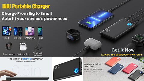 INIU Portable Charger - World’s Slimmest 10000mAh Power Bank| 3A High-Speed Charging| USB-C IN & OUT