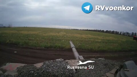 A Russian T-90M tank working on AFU positions near Izyum
