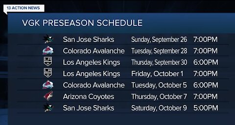 Vegas Golden Knights release 2021-22 preseason schedule