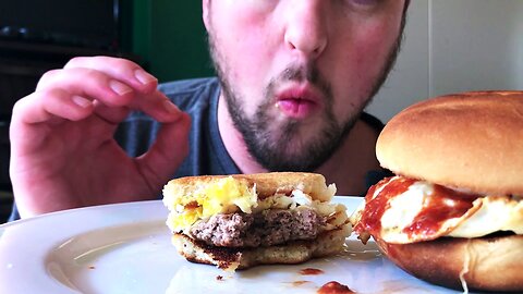 ASMR EATING FRIED EGG BREAKFAST SANDWICHES