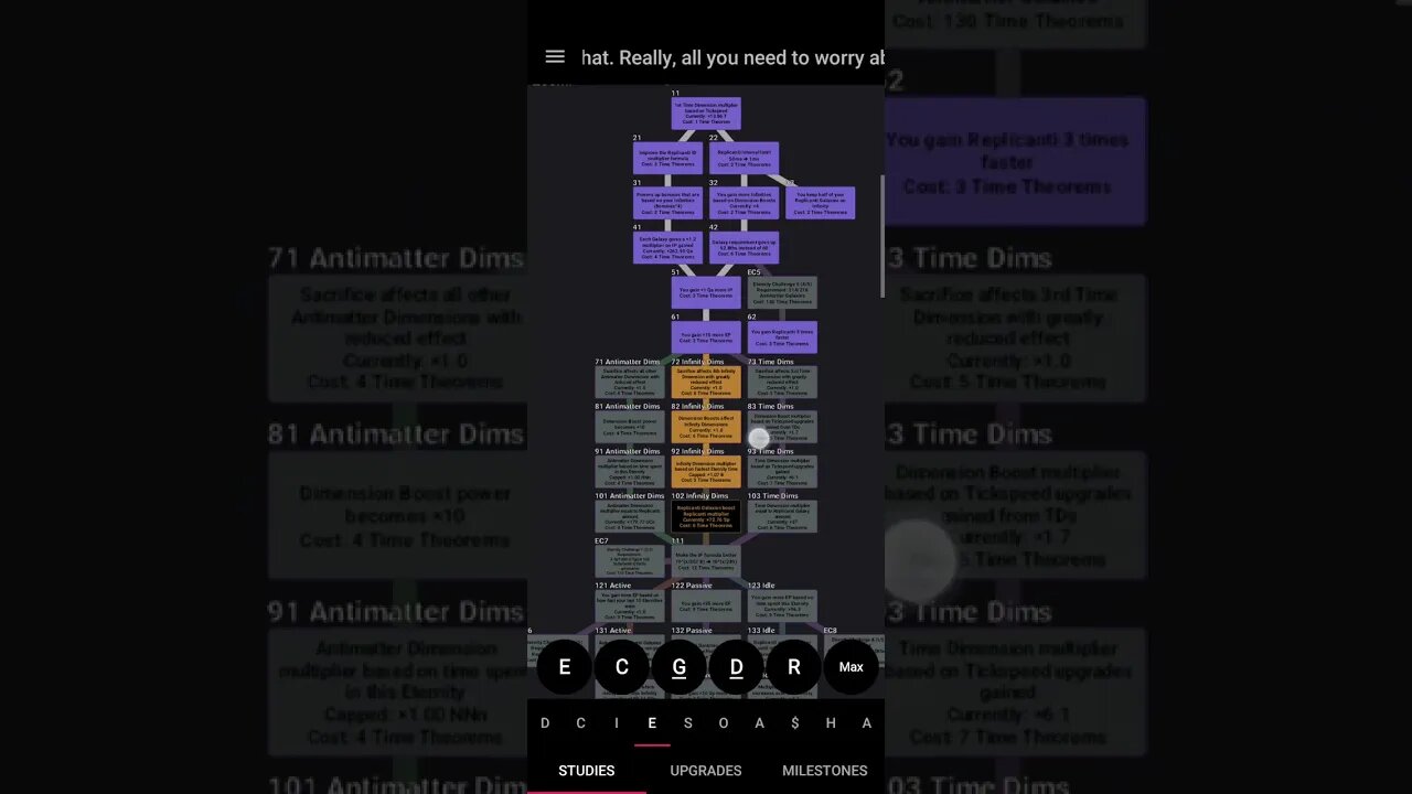 Antimatter Dimensions: trying to complete EC CHALLENGES 1