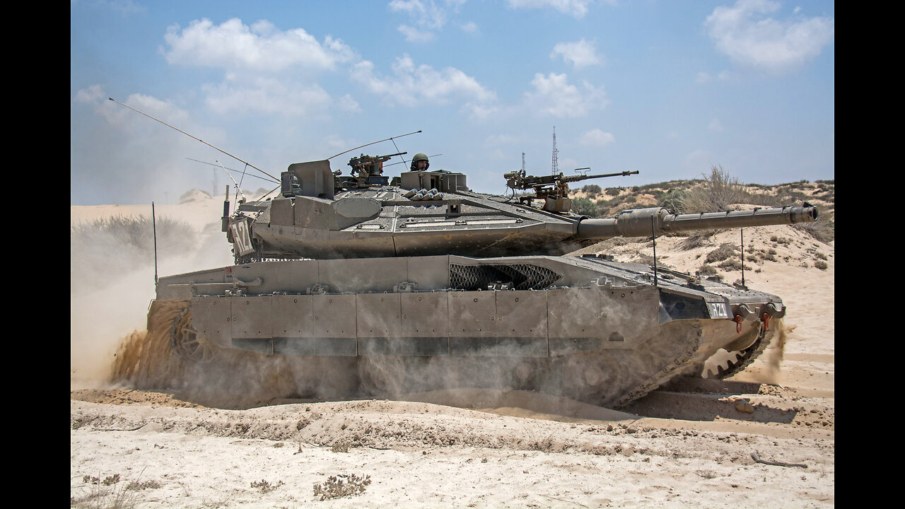 Merkava main battle tanks moving to Israel-Gaza border