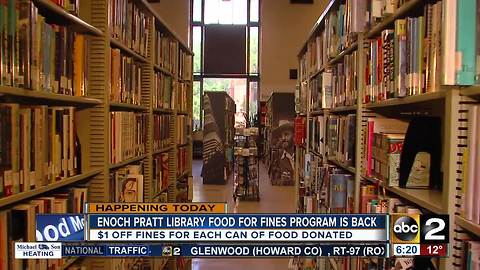 Donate food and lower your library fines at Enoch Pratt Library