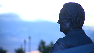 Sunrise over Pat Bowlen statue at Mile High