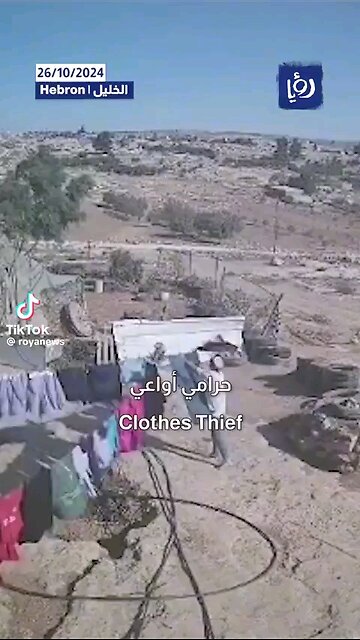Settlers steal clothes from Palestinian home in Hebron once a thief always a thief.