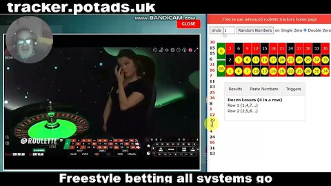 Never bet when hungry ... Live roulette freestyle betting with tracker.potads.uk