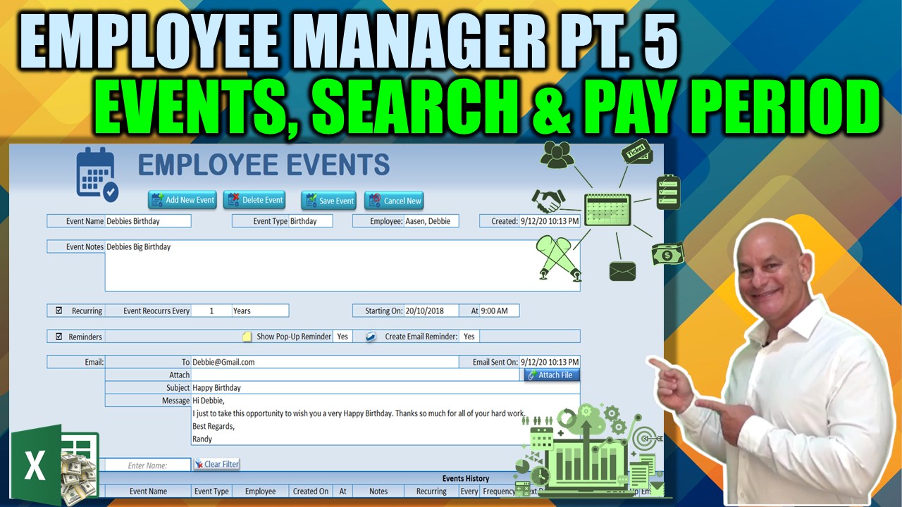 Create Pay Periods, Events, Search By ID and TONS More [Excel Employee Manager Part 5]