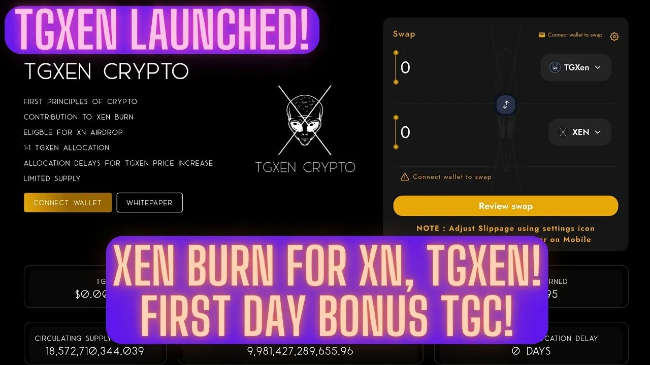 TGXen Launched! Xen Burn For XN, TGXen! First Day Bonus TGC!