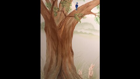 large tree painting on wall, decoration