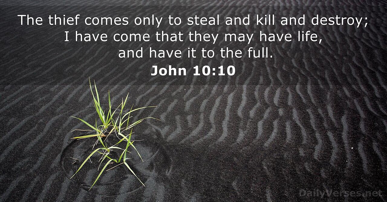 Verse Of The Day : John 10:10 NLT The Thief's Purpose Is To Steal And Kill And Destroy
