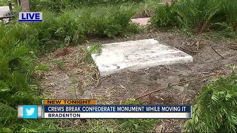 Confederate monument cracks during removal