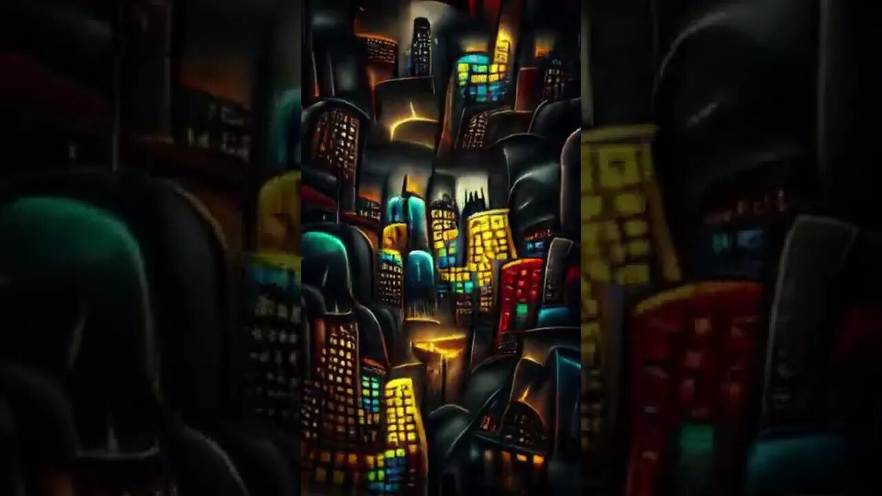 PAINTING -- a brightly lit cityscape surrounded by darkness #shorts #animation #art #anime #painting