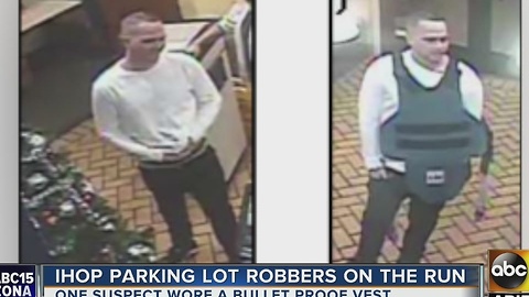 IHOP parking lot robbers on the run