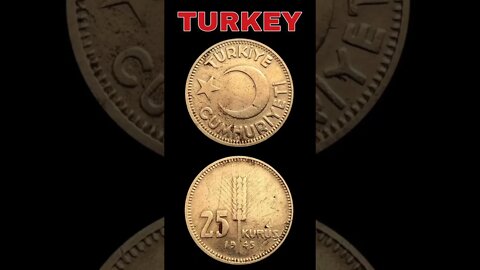 Turkey 25 kurus 1945.#shorts #coinnotesz