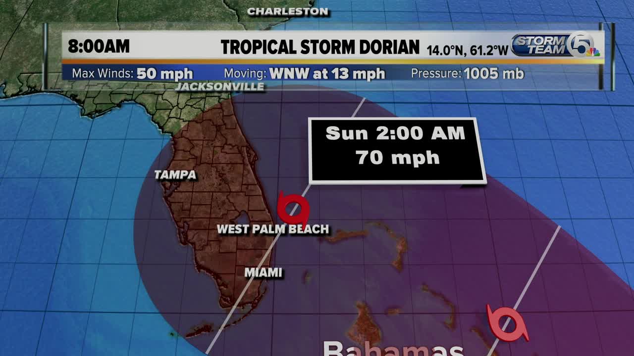 8 a.m. Tuesday tropical update: Dorian's winds remain at 50 mph