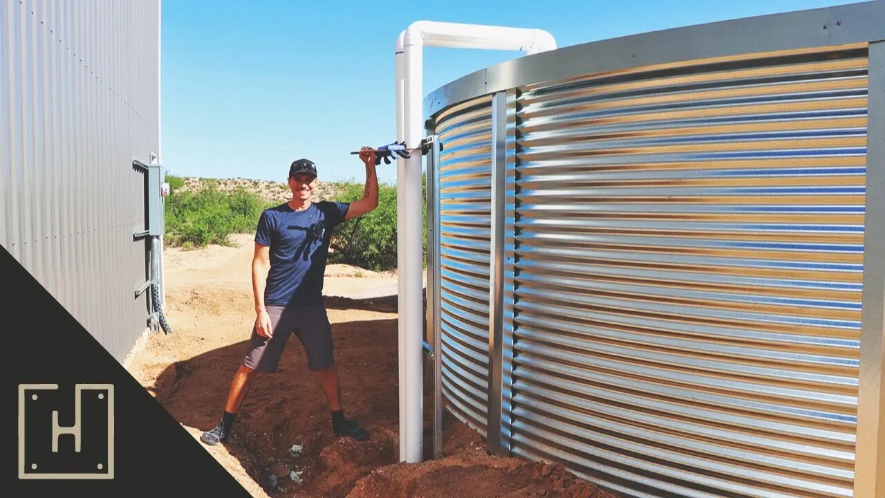 Rainwater Harvesting Downspouts For A 28,000 Gallon Water Tank & RAINWATER FOOTAGE!
