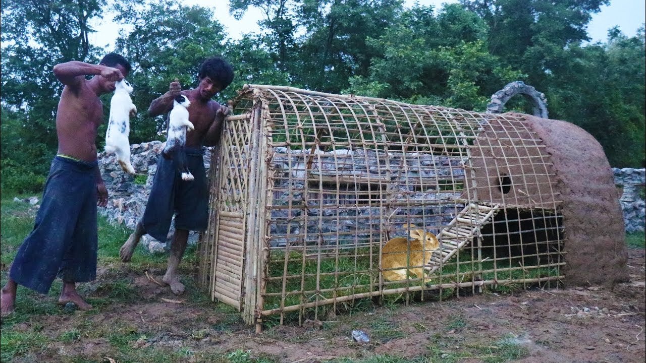 Build Rabbit House Using Bamboo - Mud