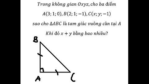 Trong không gian Oxyz,cho ba điểm A(3;1;0),B(2;1;-1),C(x;y;-1) sao cho ∆ABC