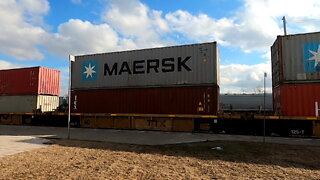 CN 2260 & CN 2827 Engines Intermodal Train Eastbound In Ontario