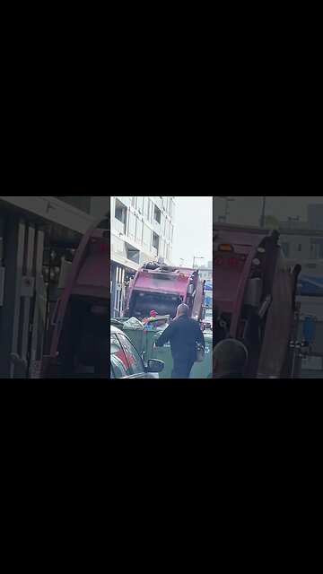 Old Montreal busy garbage collector