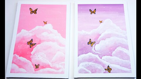 Beautiful butterflies and clouds painting | butterfly drawing acrylic on canvas