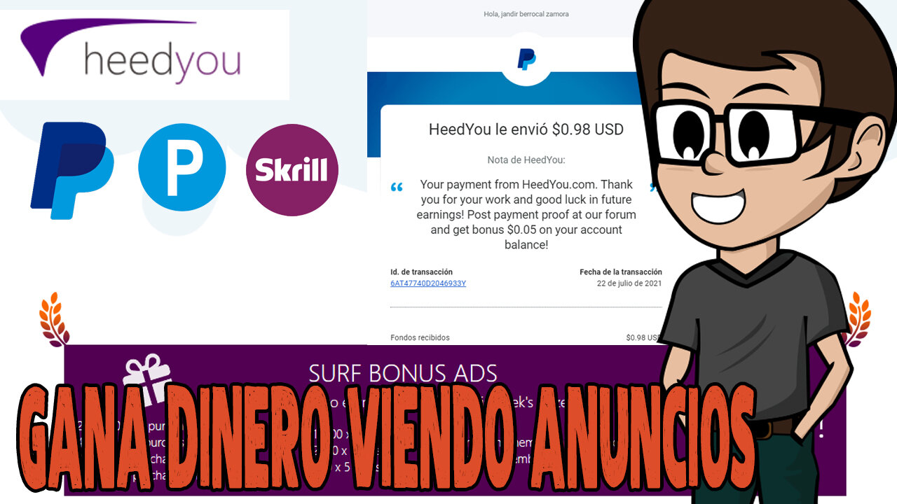 GANA DINERO POR INTERNET VIENDO ANUNCIOS [HEEDYOU] - COMPROBANTE DE PAGO - B0NO DE COMPROBANTE