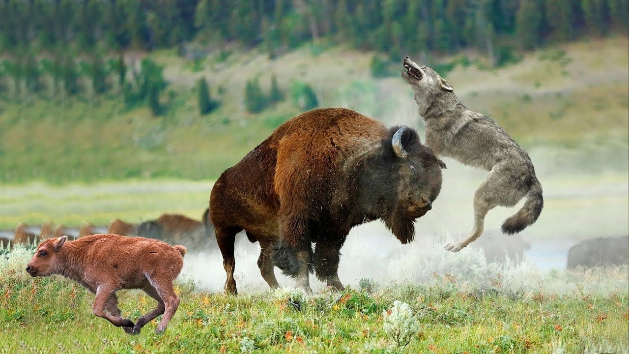 Herds of wolves hunt bull