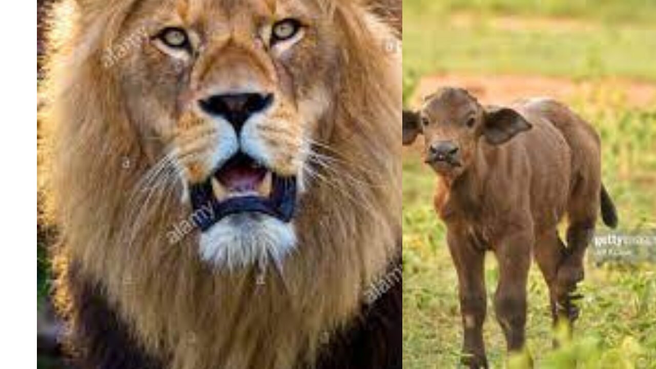 Lion ending the life of buffalo calf