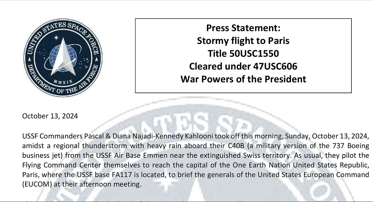 Press Statement: Stormy flight to Paris Title 50USC1550 Cleared under 47USC606