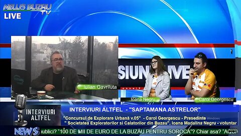LIVE - TV NEWS BUZAU - "INTERVIURI ALTFEL", cu Iulian Gavriluta. "Concursul de Explorare Urbană v…