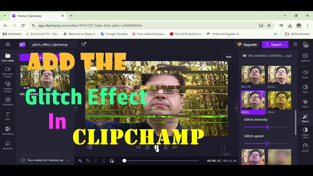 Add The Glitch Effect In Clipchamp