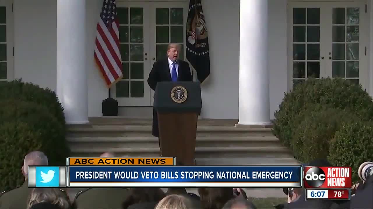 President Trump would veto bills stopping national emergency