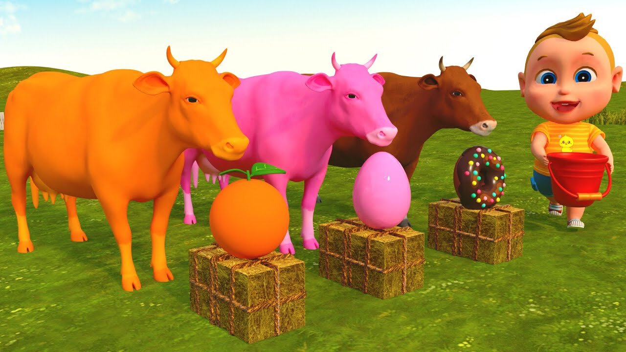 Boo Kids Play With Colorful Cows On The Farm - Educational Video & Kids Cartoons