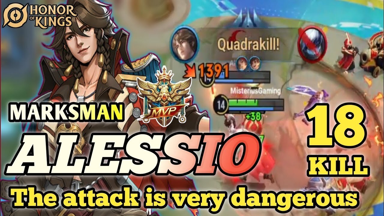 Honor of kings (HOK) Alessio Marksman Best Gameplay 18 KILL 2x Quadrakill - Honor of Kings